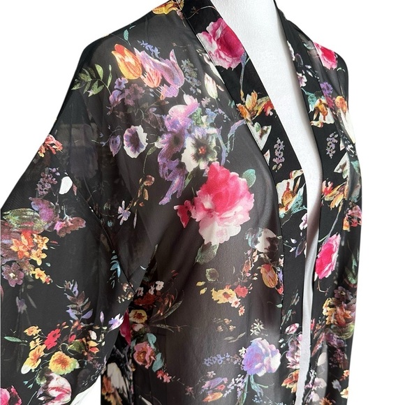 Poscilla Black Floral Open Front Kimono size L - Picture 7 of 17